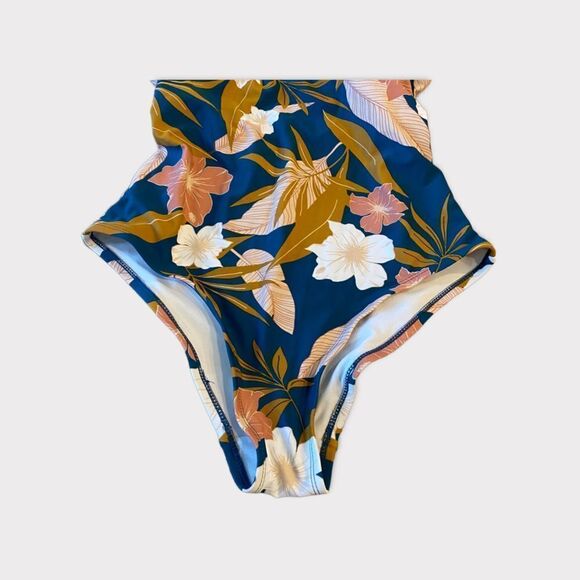 Floral Tropical One Piece Bathingsuit With Criss Cross Open Back - Picture 4 of 9